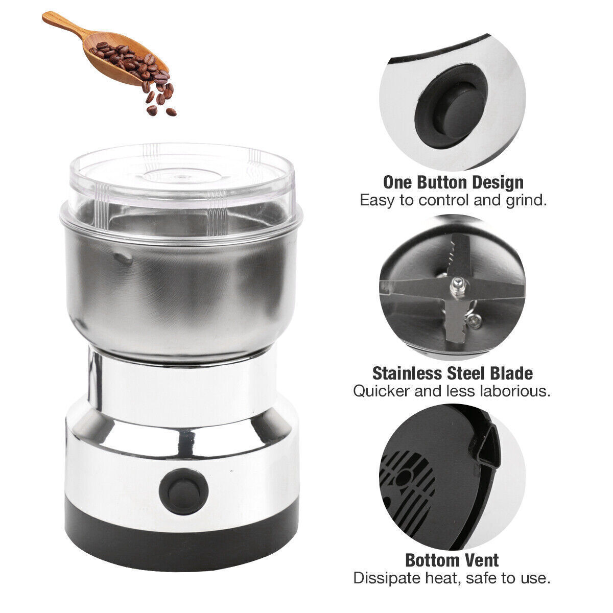 Electric Coffee Grinder Grinding Milling Nut Bean Spice Matte Blade Blender UK