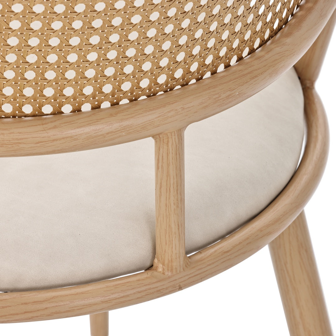 Set Of 4, PU Seat, Rattan Backrest, Bamboo Kitchen Chair With Imitation Rattan Backrest And Retro Side Armchair