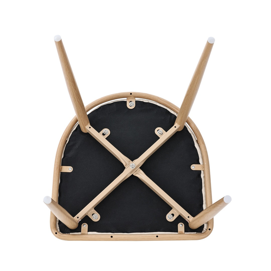 Set Of 4, PU Seat, Rattan Backrest, Bamboo Kitchen Chair With Imitation Rattan Backrest And Retro Side Armchair