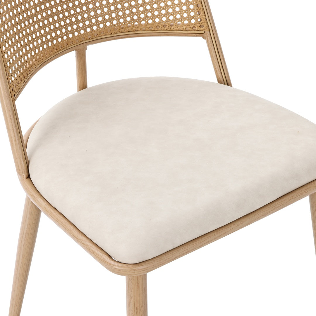 Set Of 4, PU Seat, Rattan Backrest, Bamboo Kitchen Chair With Imitation Rattan Backrest And Retro Side Armchair